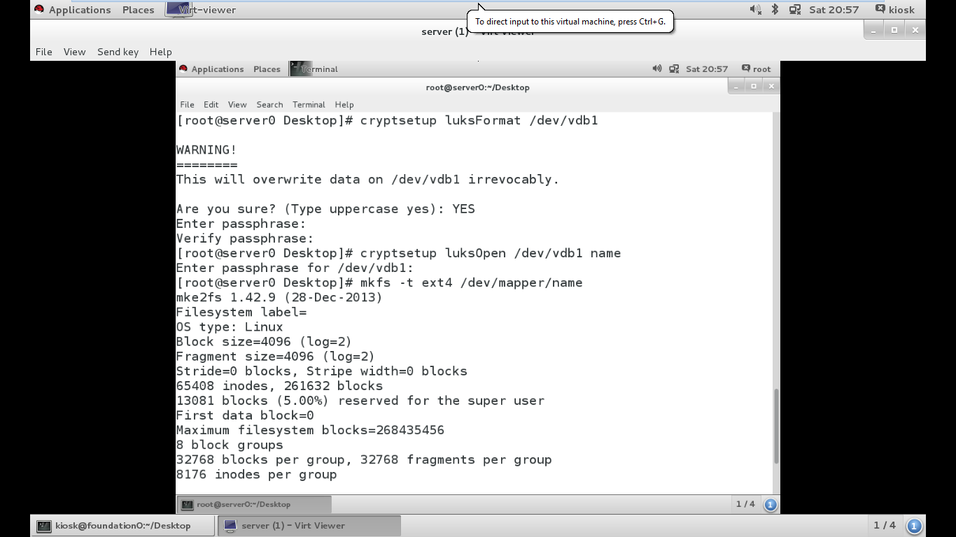 Creating encrypted partition in linux