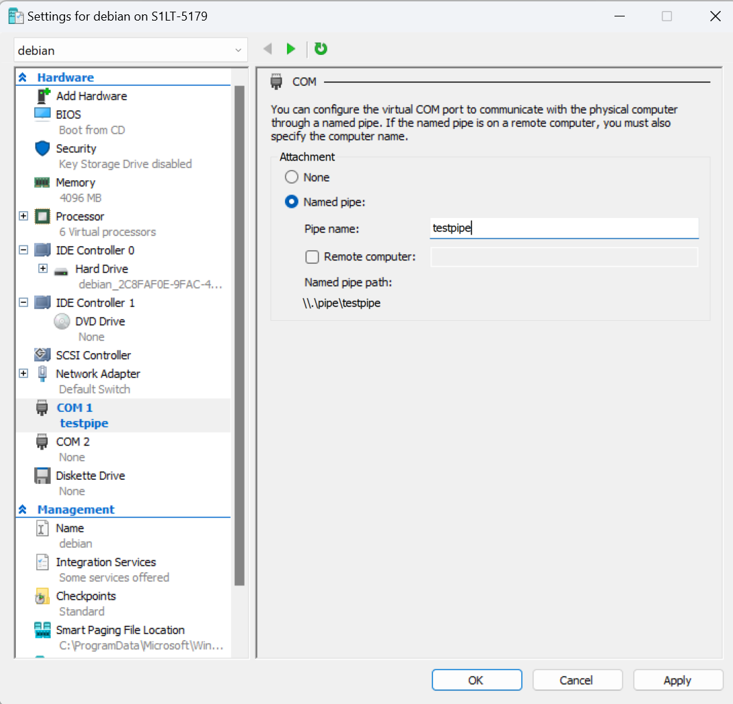 Setting up EMS  ( Emergency Management Services) SAC in Windows running inside Hyper-v